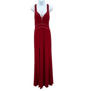 La Femme Prom Dress 6 Red Sleeveless Formal Gown Front Slit Side Zip Open Back